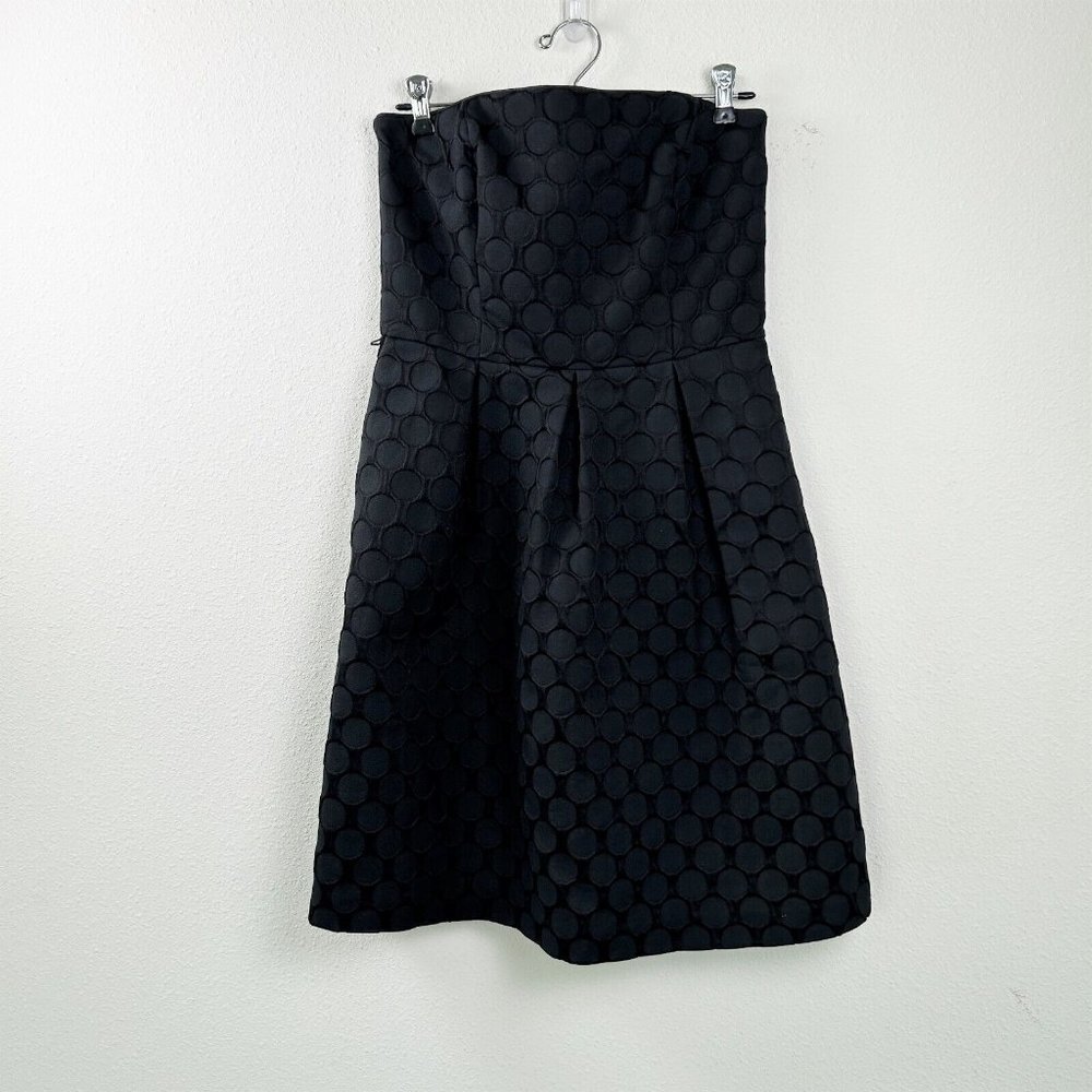 WHBM White House Black Market Dress Size 4 Black Strapless Mini Textured Circles